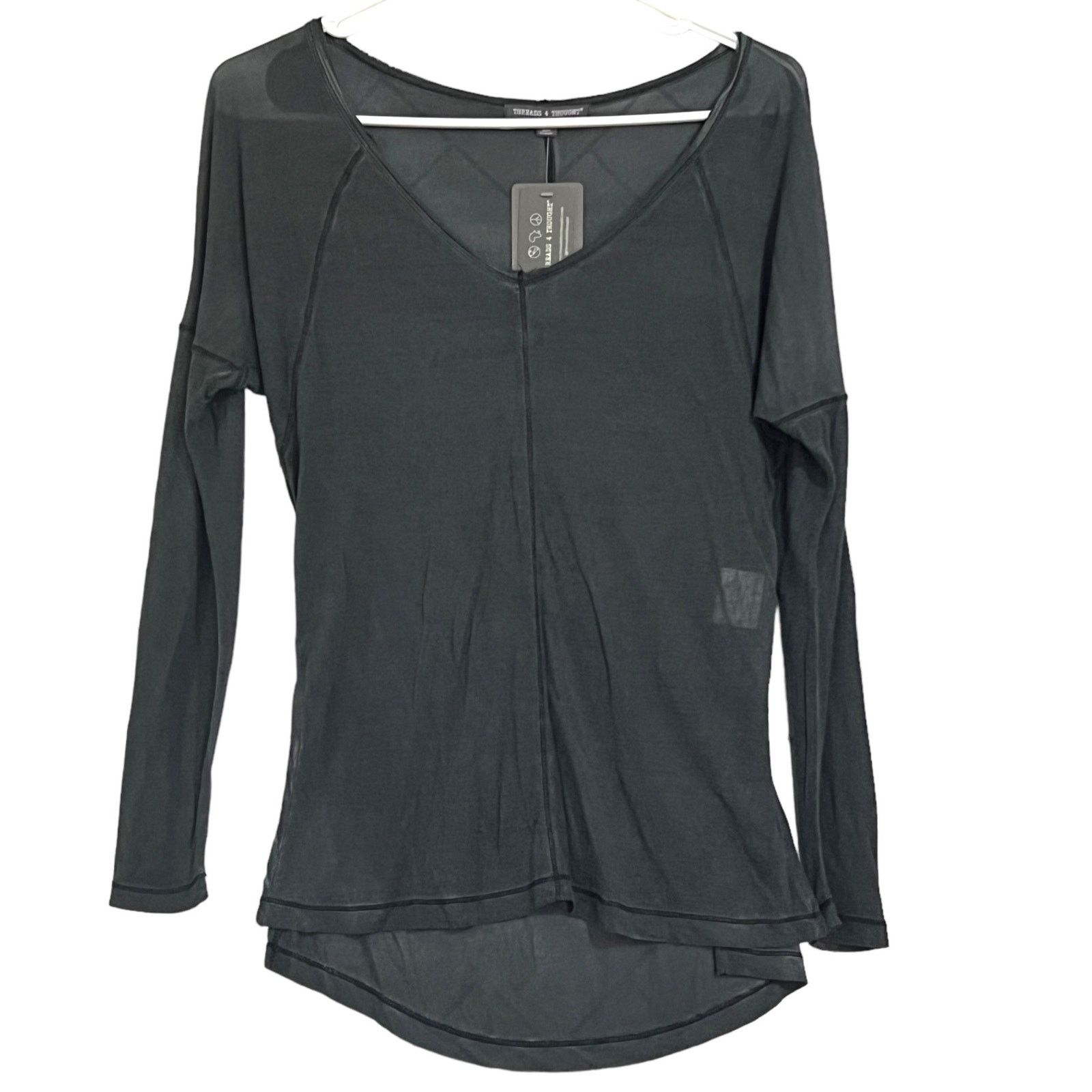 Threads 4 Thought T4T Long Sleeve High Low Hem Front Seam Round Neck Top Tee Size XS / US 0-2 / IT 36-38 - 7 Thumbnail
