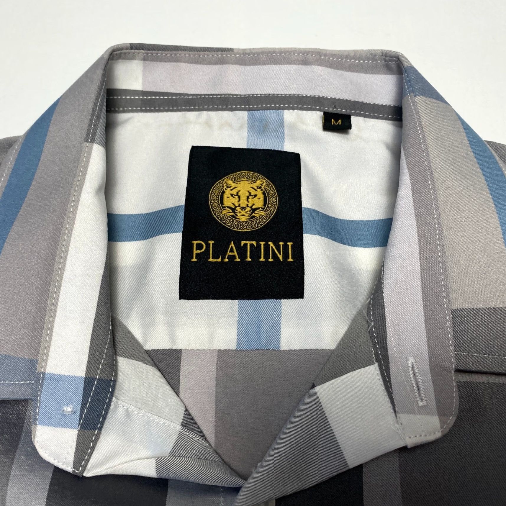 Cougar Platini Mens Shirt Button-Up Long Sleeve Plaid Gray Blue Cougar Button Up Shirt M Size US M / EU 48-50 / 2 - 6 Thumbnail