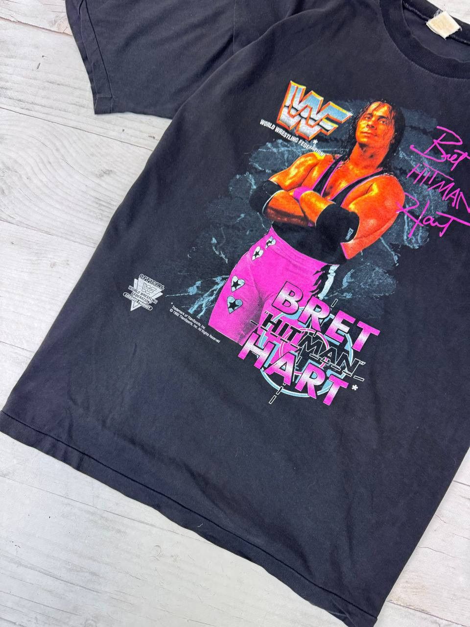 Vintage Vintage WWF 1992 Bret Hitman Hart T Shirt Wrestling Size US XL / EU 56 / 4 - 2 Thumbnail