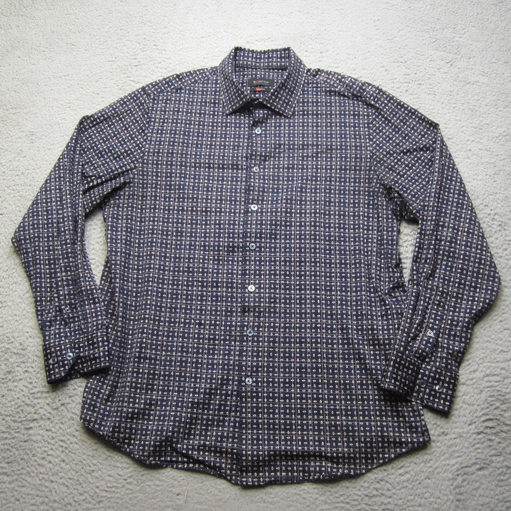 BUGATCHI Bugatchi Shirt Mens L Blue Geometric OoohCotton Tech Stretch Button Up Shirt Button-Up Long Sleeve Size US L / EU 52-54 / 3 - 2 Thumbnail