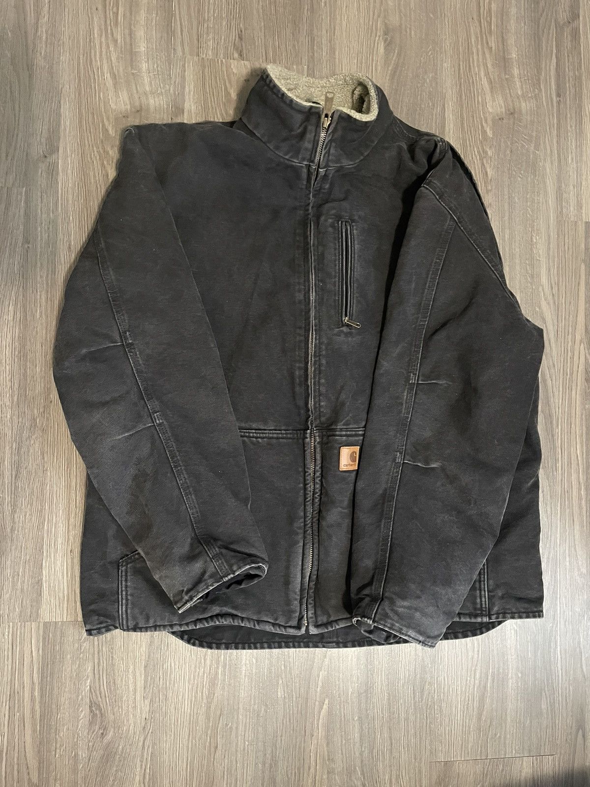 image of “Vintage Carhartt Sherpa Lined Duck Ridge Work Jacket” in Washed Black, Men's (Size XL)