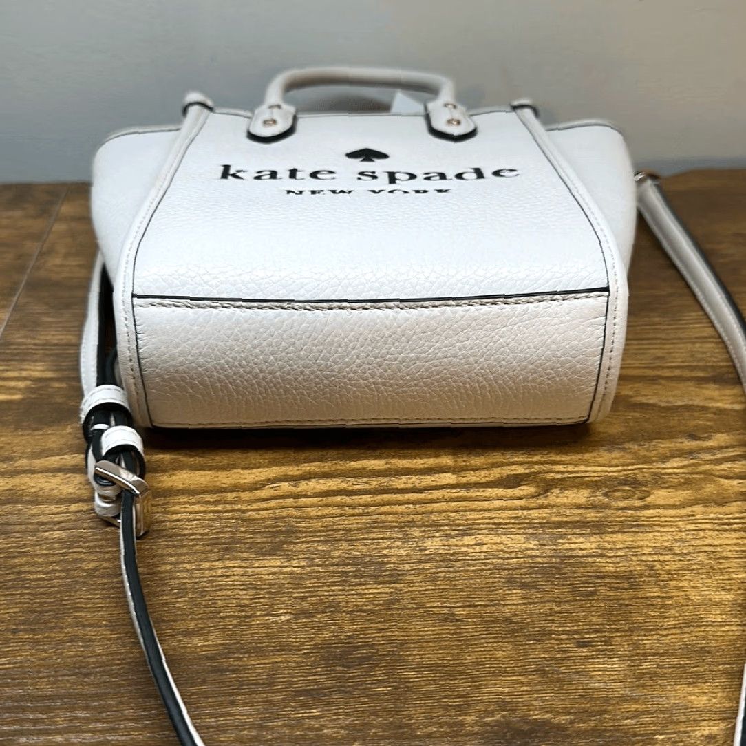 Vintage Kate Spade Mini Tote Bag Pebbled Leather Cream Beige Parchment Black Exterior Cream Handbag NEW with tags Crossbody Women Medium Purse MSRP 299 Size ONE SIZE - 6 Thumbnail