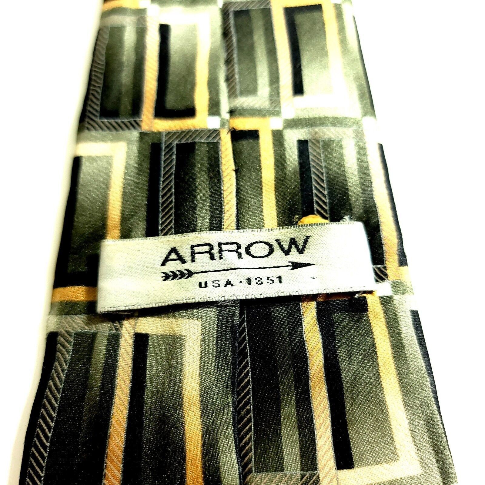 Arrow Arrow Green Brown Abstract Print Geometric Long Silk Tie Size ONE SIZE - 3 Thumbnail