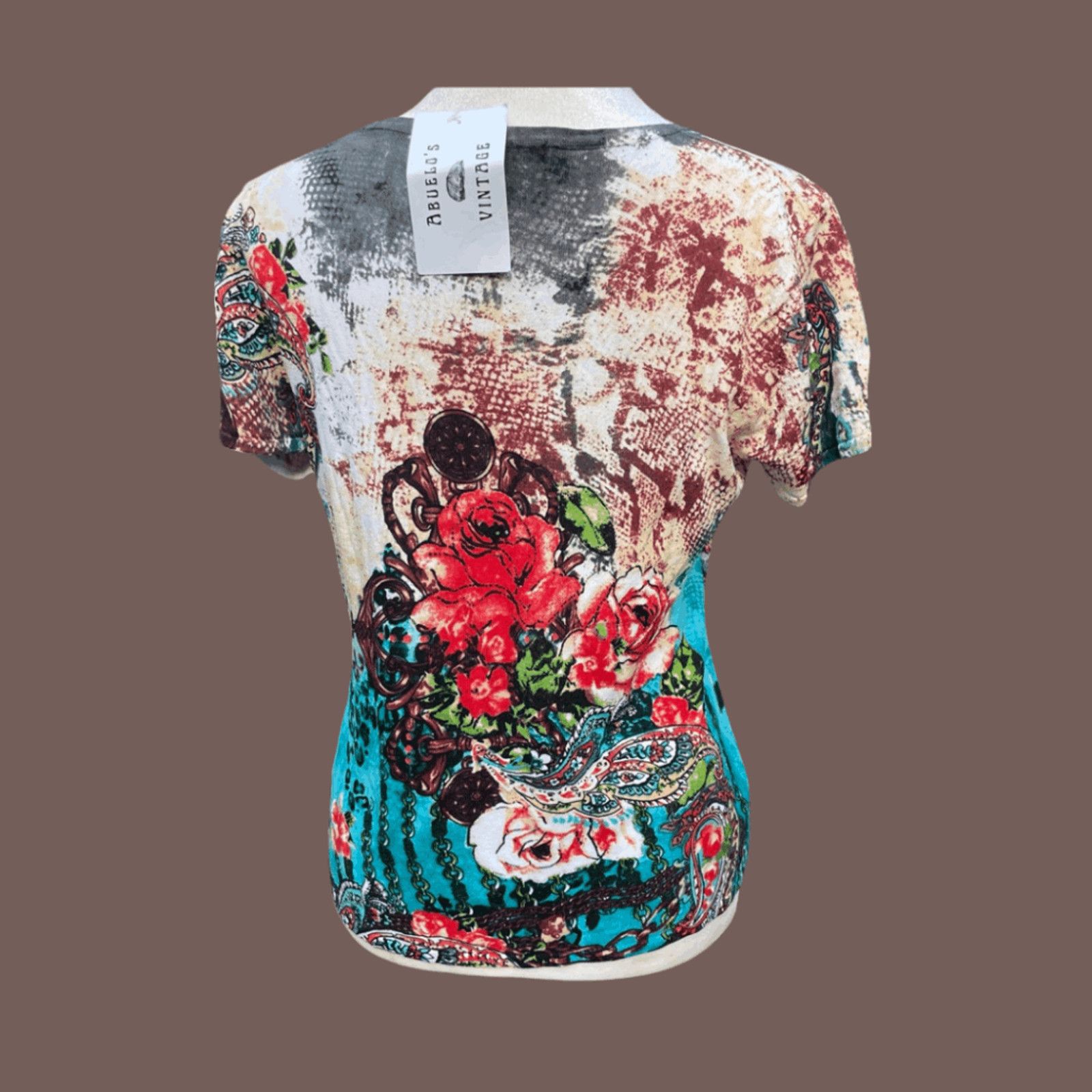 Vintage VTG Mesh Tee | Pierri NY Floral Print | Y2K Club Kid Core Size S / US 4 / IT 40 - 2 Thumbnail
