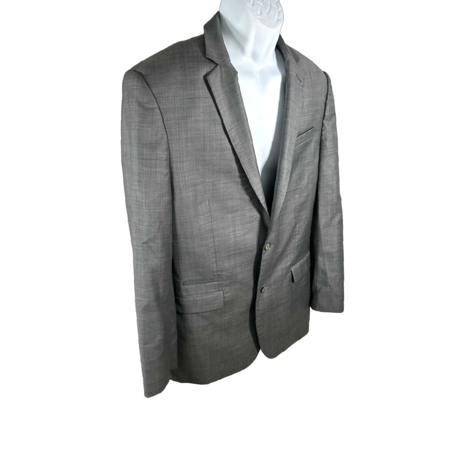 Express Express Blazer Jacket Coat Gray Wool Blend Two-Button Single-Breasted Notch Lapel Plaid Slim 40 Mens Polo? Wait. Size 40R - 1 Thumbnail