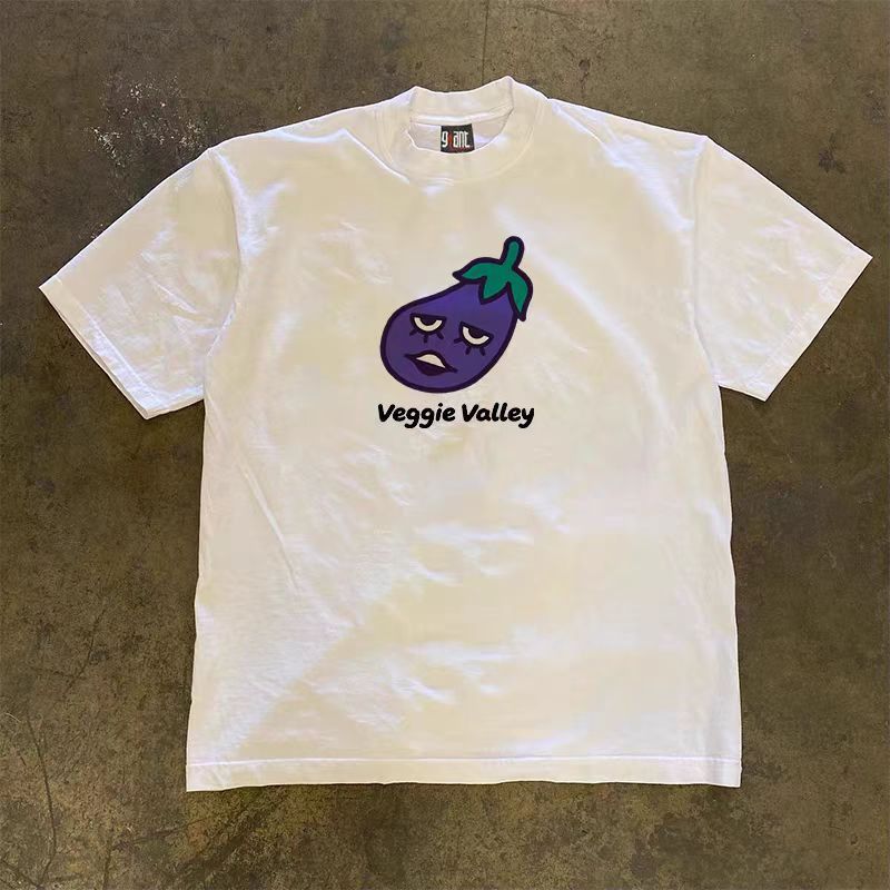 Vintage White casual retro eggplant print t-shirt Size US M / EU 48-50 / 2 - 1 Thumbnail