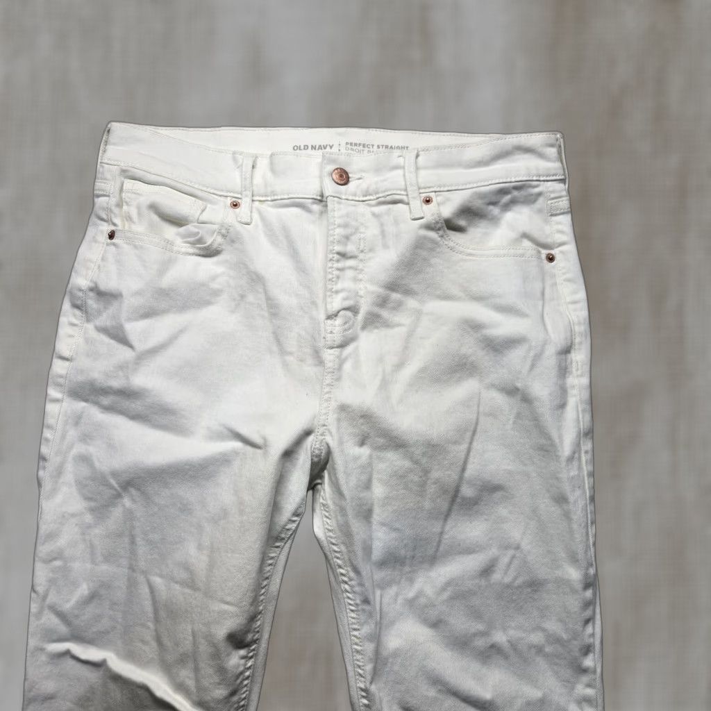 Old Navy Old Navy Pants Chino Straight Women 12 Mid Gray White - Casual Workwear, Flat Front, Button Zipper, Stretch, Machine Washable, Regular Rise, 12 Women Size 34" / US 12 / IT 48 - 1 Thumbnail