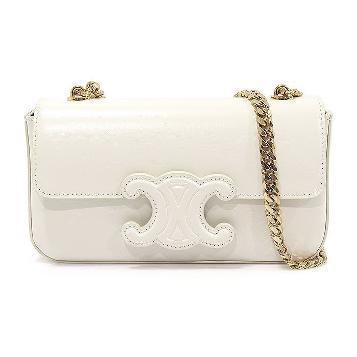 Celine White Shiny Calfskin Triomphe Gold Chain Shoulder Bag Size ONE SIZE - 1 Thumbnail