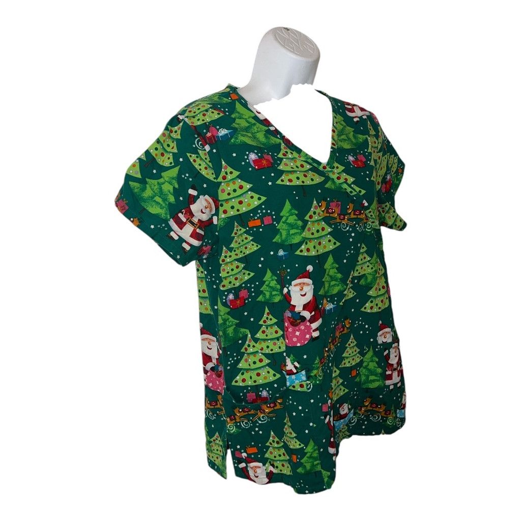 Other Women's Comfy Cotton Christmas Scrubs Top M Green Red Size M / US 6-8 / IT 42-44 - 2 Thumbnail