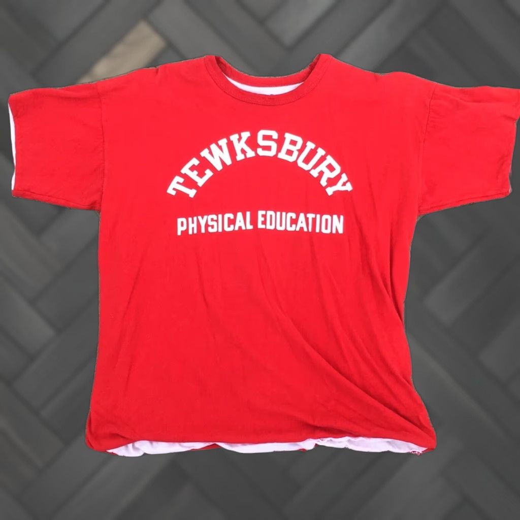 Champion VINTAGE Champion Tewksbury Physical Education T Shirt 1960s Red L Mens Short Sleeve Graphic Tee Reversible Size US L / EU 52-54 / 3 - 1 Thumbnail