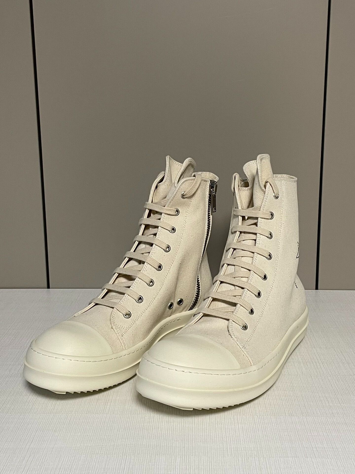 Converse rick owens beige canvas high-top sneakers Size US 10 / EU 43 - 1 Thumbnail