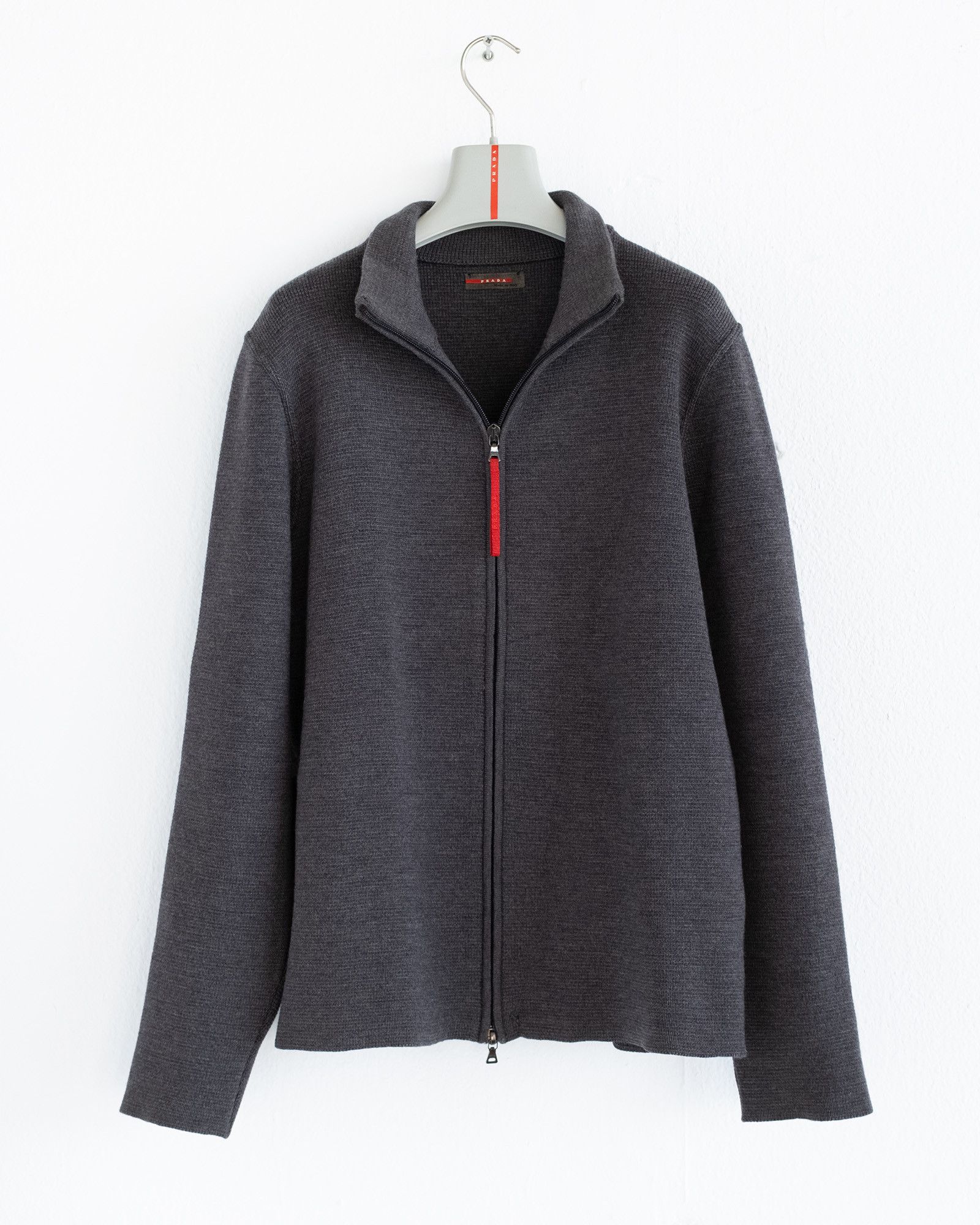image of Prada High Neck Two-Way Zipped Sweater in Grey, Men's (Size Large)