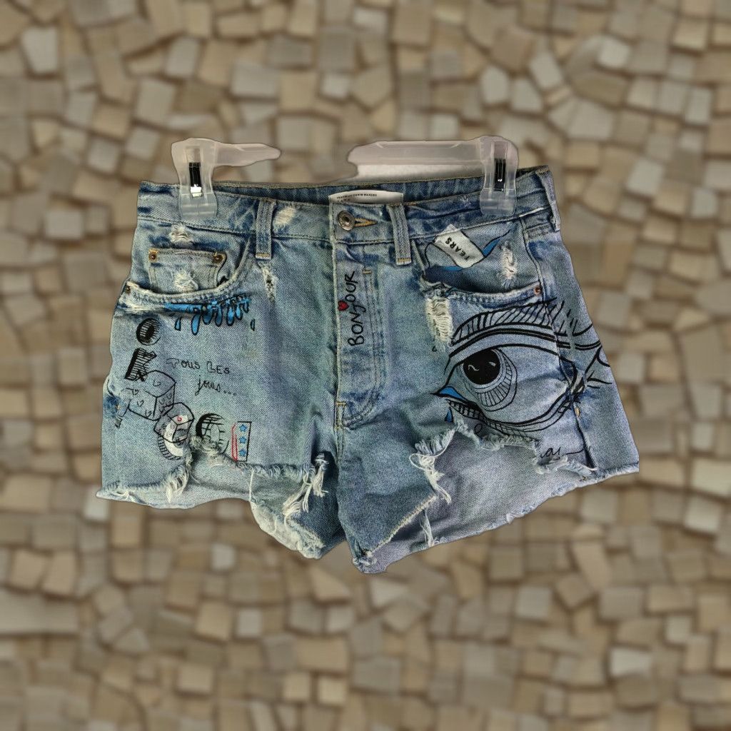 Zara Trafaluc Zara Button Fly Mid Rise Juniors Size 2 27" Waist Blue Jean Shorts Size 27" / US 4 / IT 40 - 1 Thumbnail