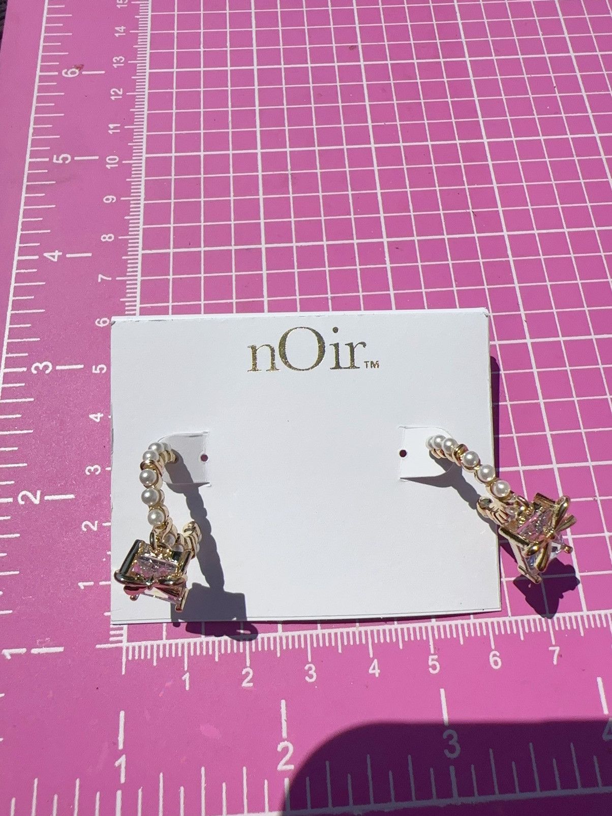 Designer Noir gold tone pearl paved open loop crystal square drop Size ONE SIZE - 4 Thumbnail