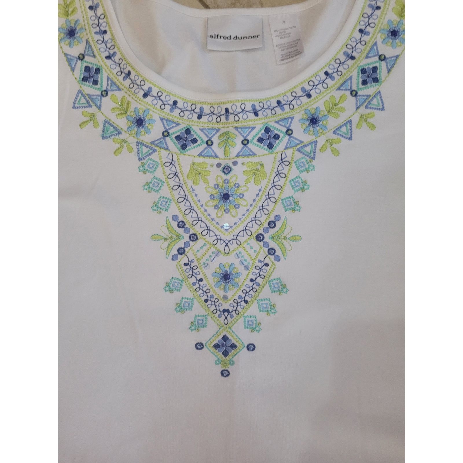 Other Alfred Dunner Wht/Gr/blu Embroidered Shirt Women Sz XL Size XL / US 12-14 / IT 48-50 - 4 Thumbnail