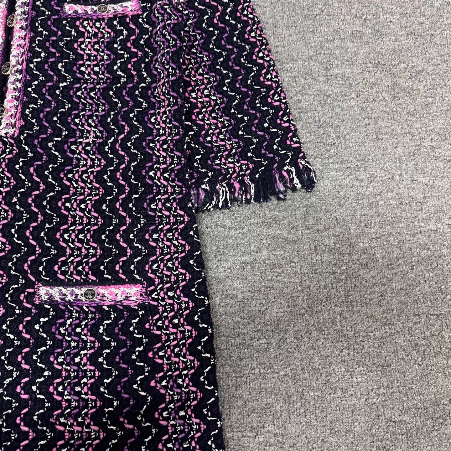 Chanel Chanel Pink Black Wavy Tweed Fringe Mid-Sleeve Dress Size XS / US 0-2 / IT 36-38 - 4 Thumbnail