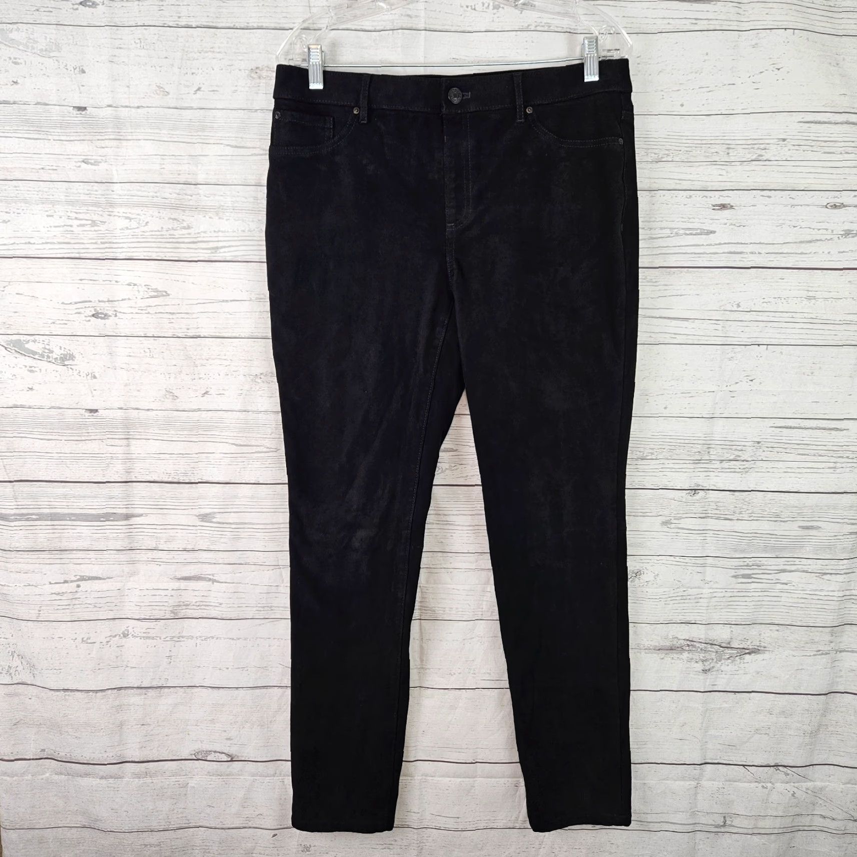 Vintage Chico's Womens Faux Suede Skinny Pants Sz 6 Black Mid Rise Pants Womens 6 Black Skinny Chicos's Size 28" / US 6 / IT 42 - 2 Thumbnail