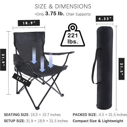 Designer × Homemade YSSOA Portable Folding Black Camping Chair, 1-Pack Size US L / EU 52-54 / 3 - 4 Thumbnail