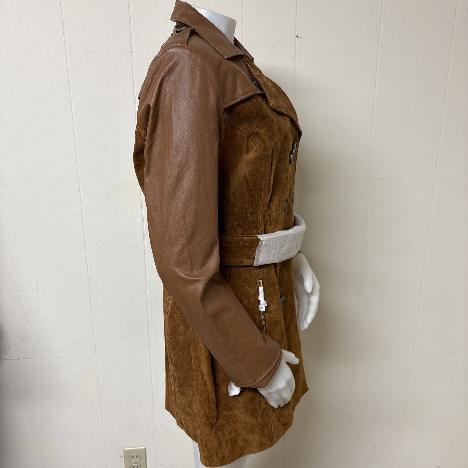 Other Suede Leather Trench Coat Womens M Belted Double Breasted Ch Size M / US 6-8 / IT 42-44 - 4 Thumbnail