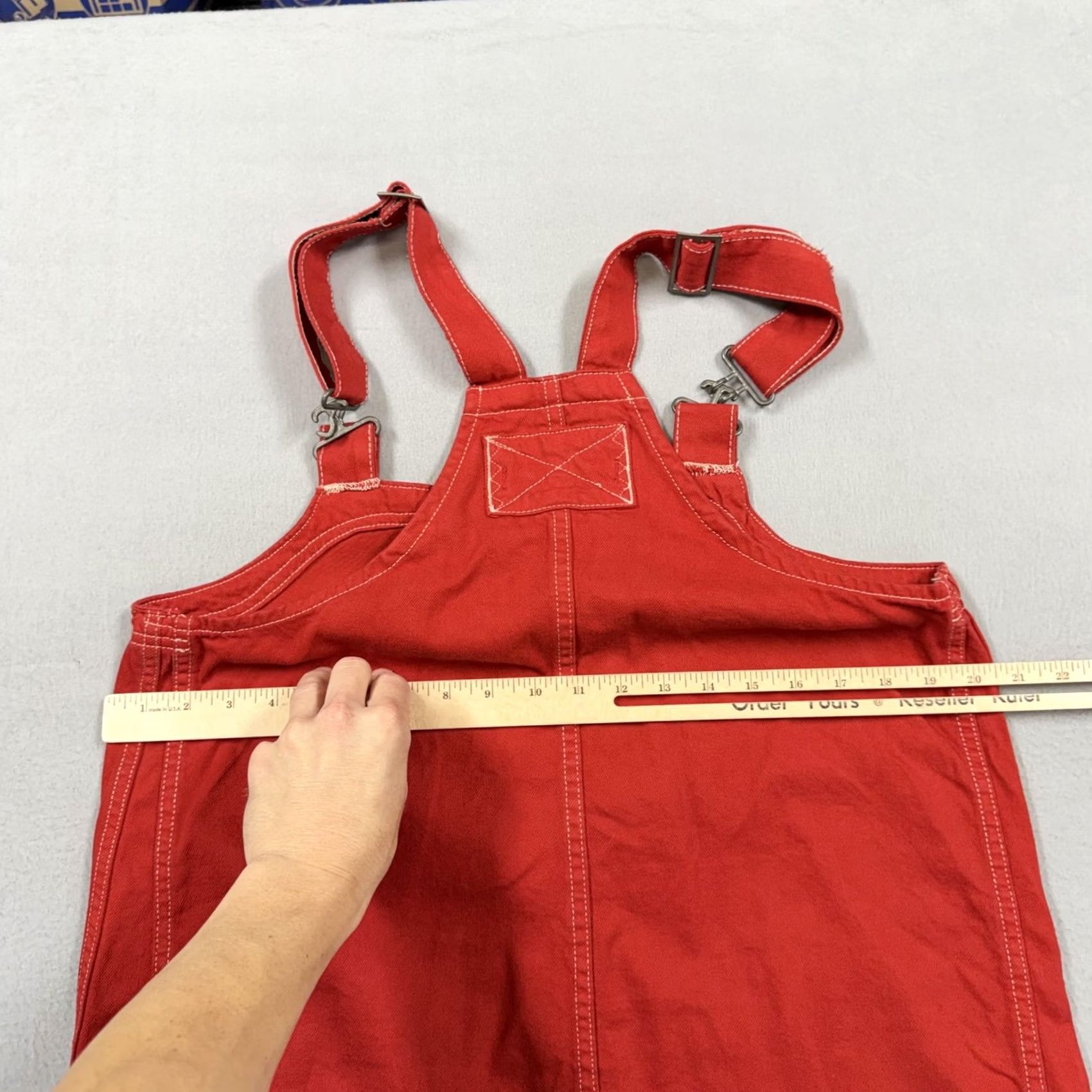 Vintage We The Free Overall Dress Womens Small Red Twill Pinafore Mini Pockets Size 28" / US 6 / IT 42 - 4 Thumbnail