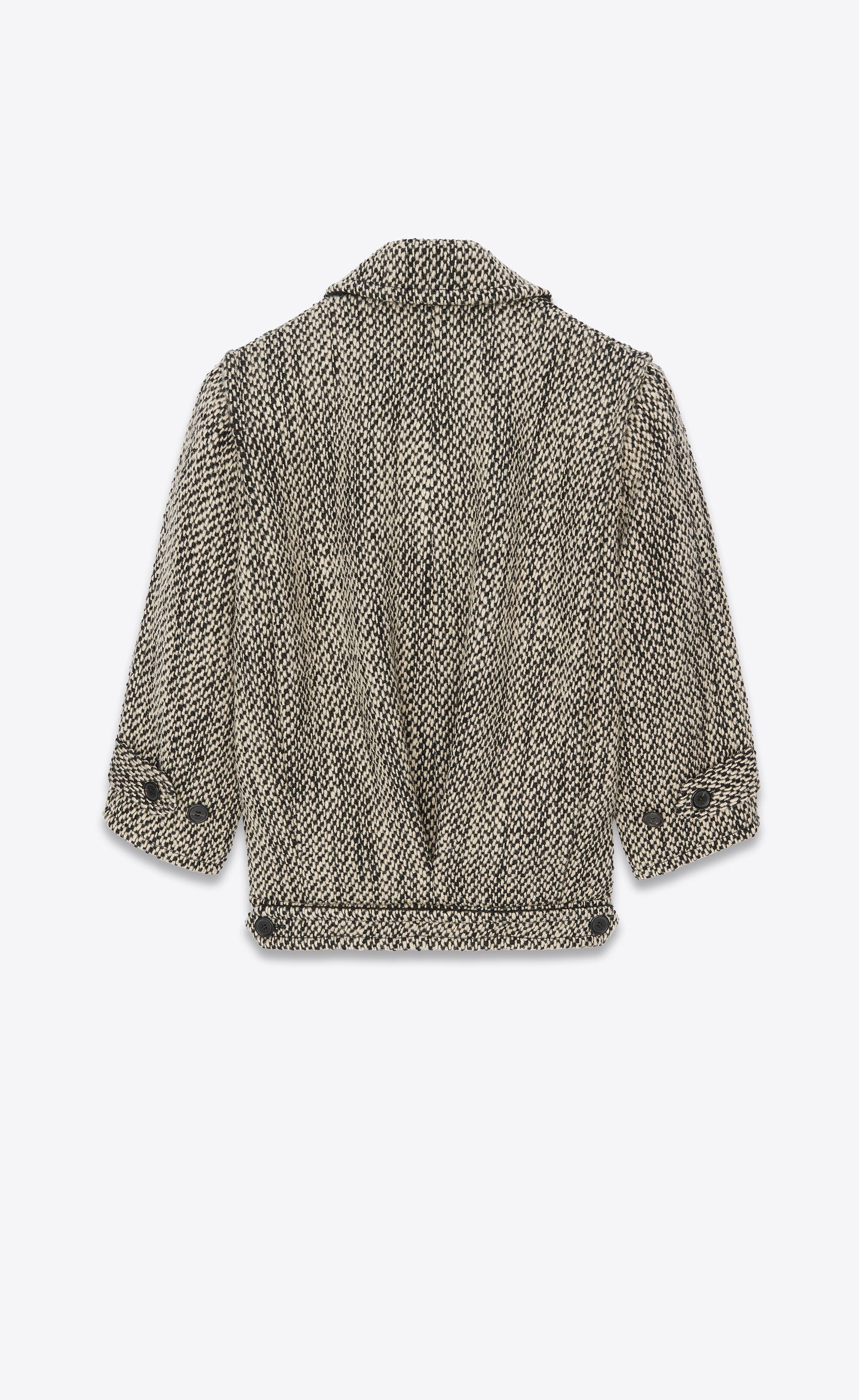 Saint Laurent Paris o1s1wg111124 Double-Breasted Coat in Tweed in Black/White Size M / US 6-8 / IT 42-44 - 3 Thumbnail