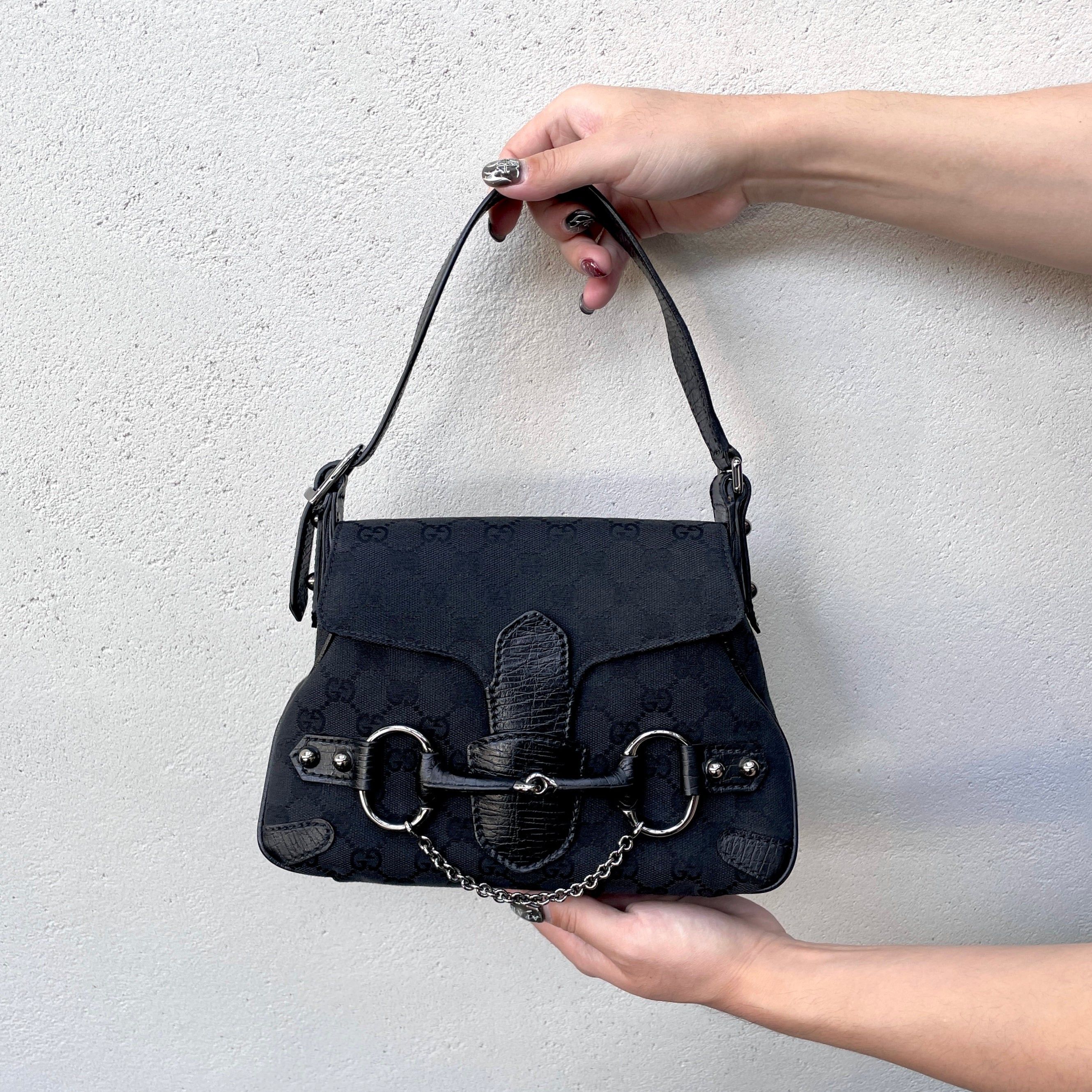 Gucci Gucci Gg Canvas Chain Horsebit One Shoulder Bag Pm Shw Black Size ONE SIZE - 1 Thumbnail