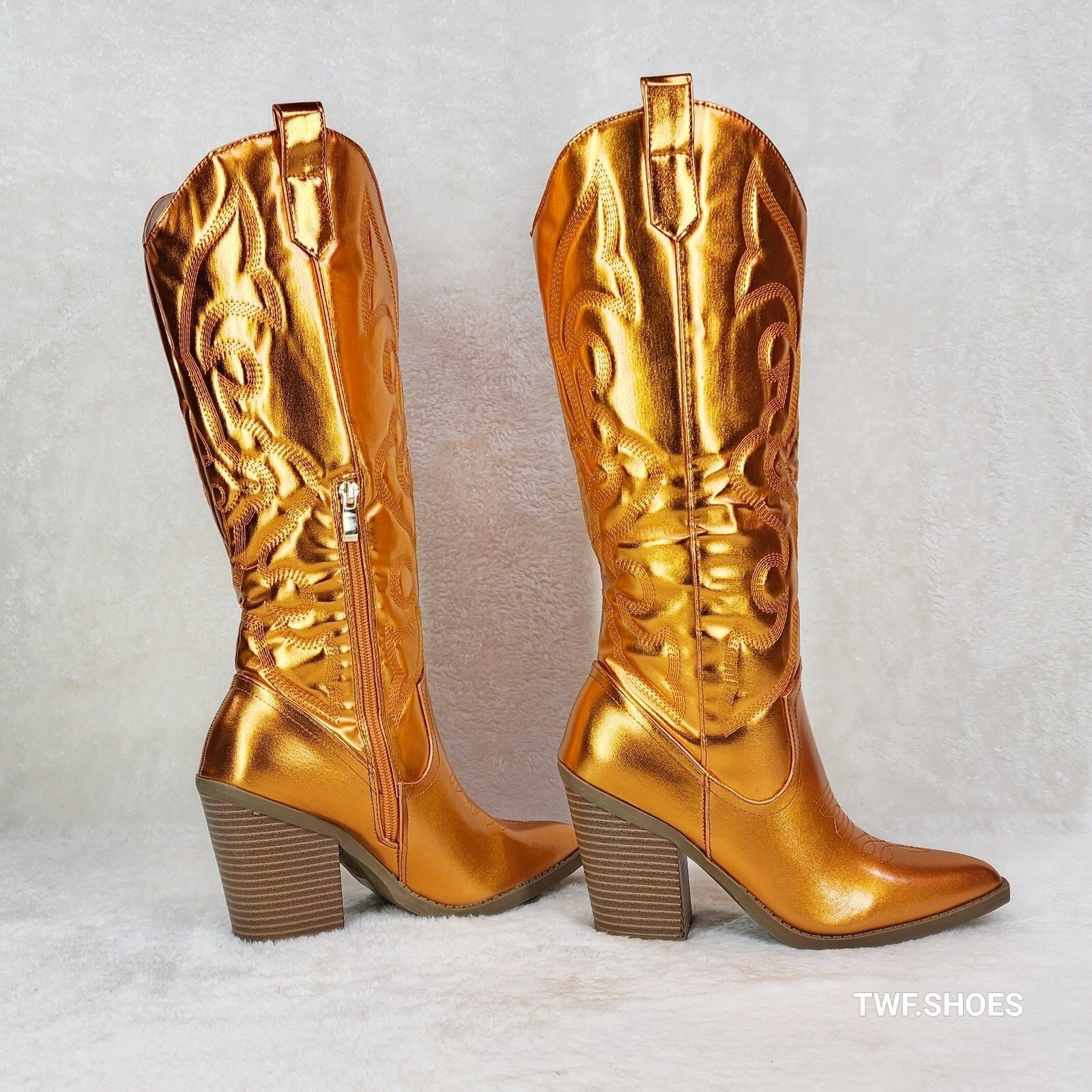 Other Electric Cowboy Orange Metallic Matte Western Knee High Coun Size US 6 / IT 36 - 2 Thumbnail