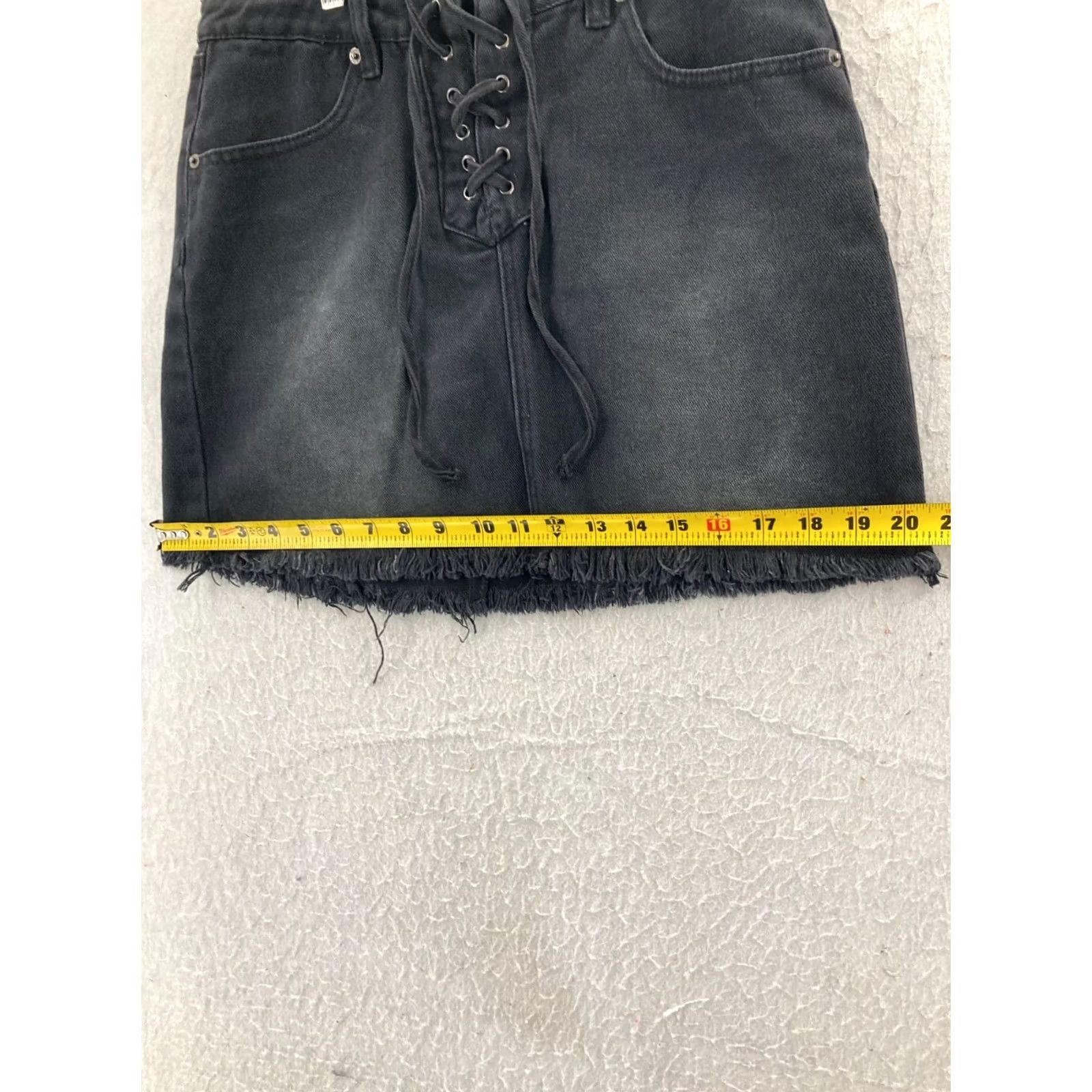 Vintage Bongo Skirt Womens 7 Denim Lace Up Front Pockets Mini Black Cotton Blend Front Pockets Vintage No Size 32" / US 10 / IT 46 - 3 Thumbnail