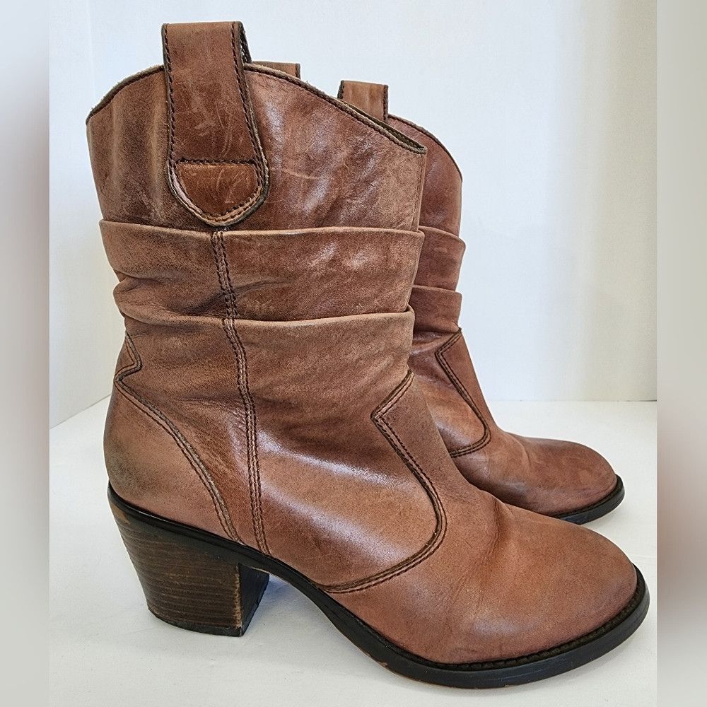 Other Arturo Chiang Brown Slip-In Leather Ankle Cowgirl Boots Size US 9 / IT 39 - 5 Thumbnail