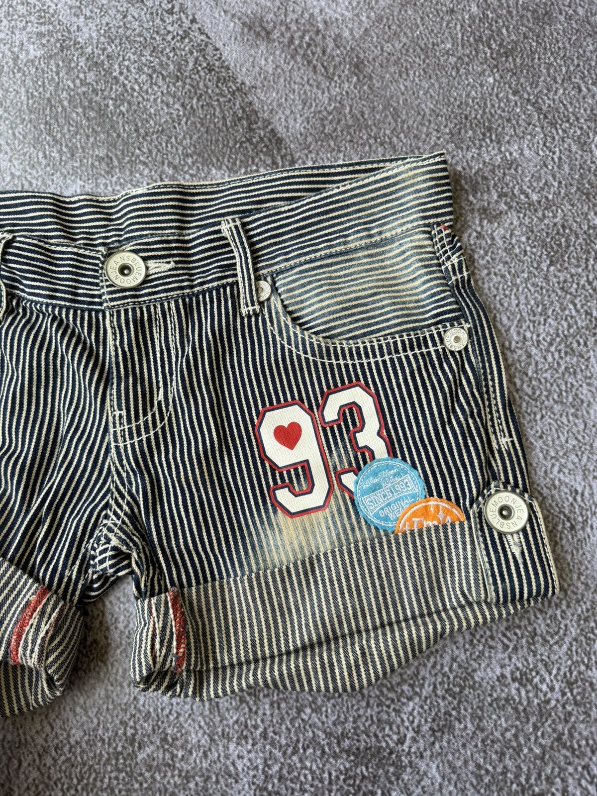 Other Blue Moon Blue Stripe Short Pants Patched Style Size 31" - 3 Thumbnail