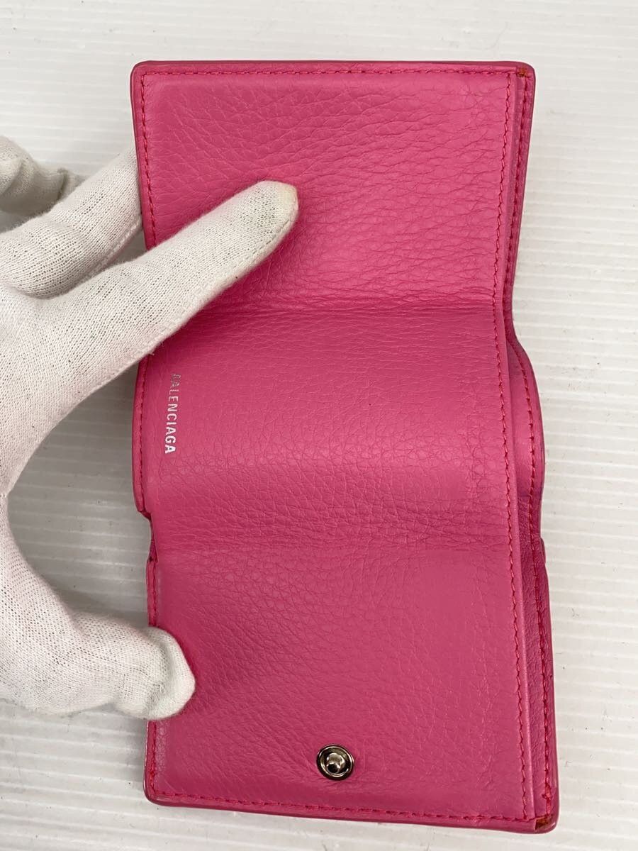 Balenciaga Balenciaga Paper Leather Mini Wallet Tri-Fold Pink Size ONE SIZE - 4 Thumbnail