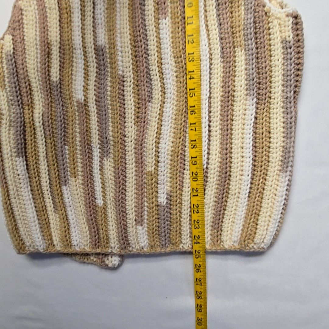 Handmade Striped Earth Tones Boho knitted Vest Brown Tan M Knit Vest Size M / US 6-8 / IT 42-44 - 7 Thumbnail