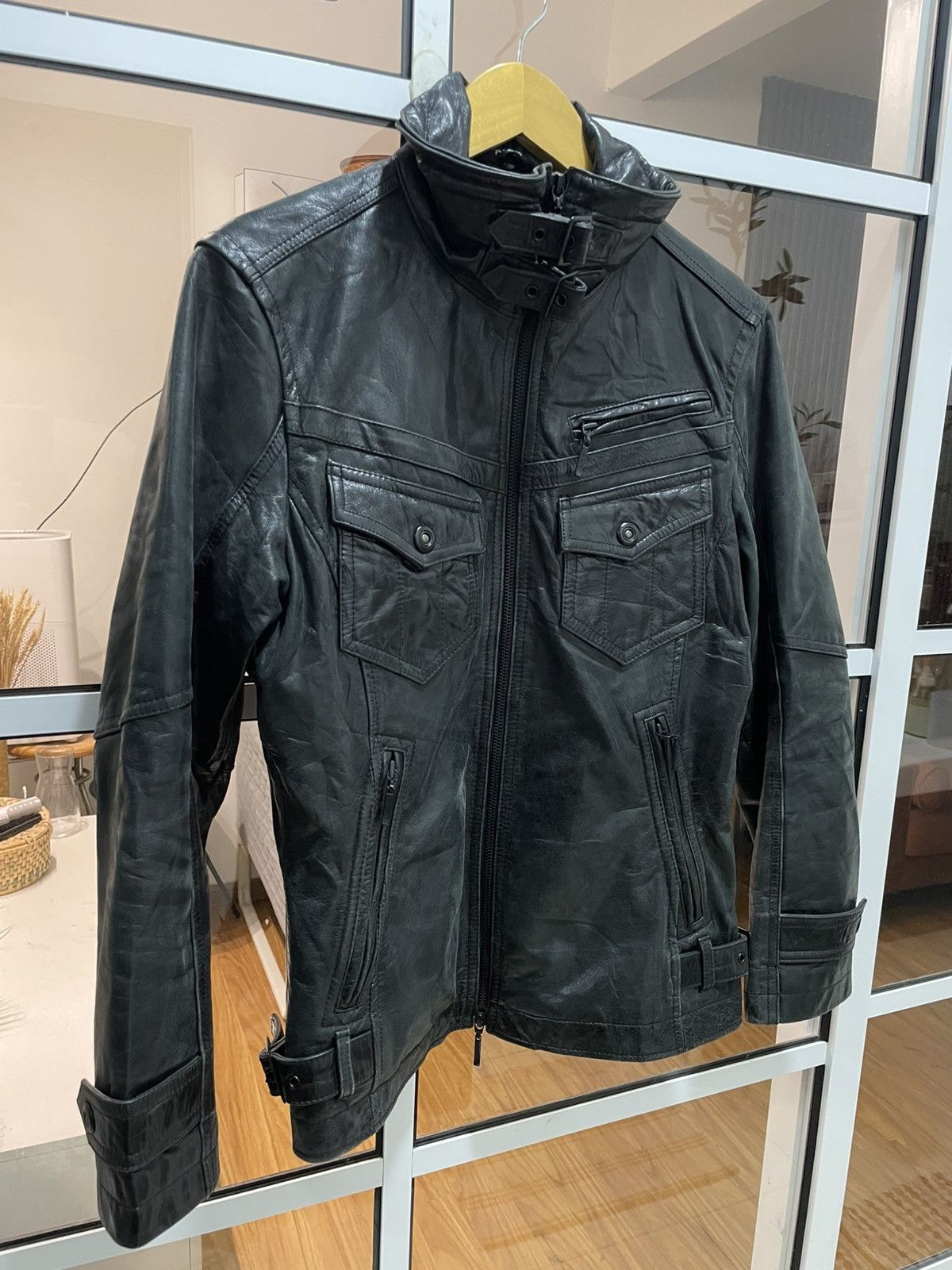 14th Addiction 2000s A.S.M Japanese Brand Gas Mask Leather Jacket (Buffalo) Size US M / EU 48-50 / 2 - 8 Thumbnail