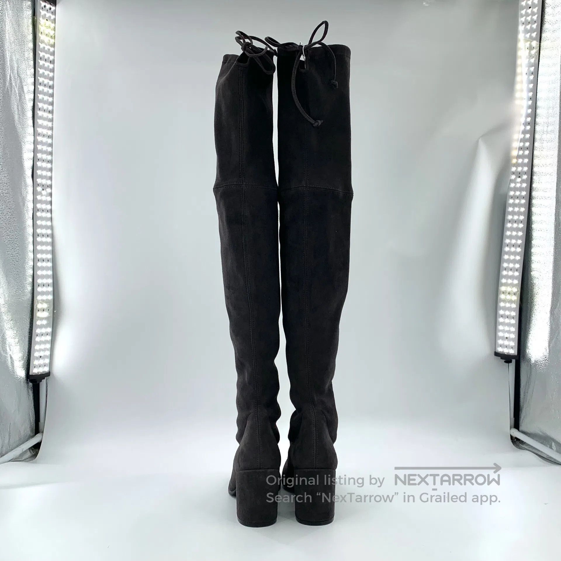 Swarovski SW Grey Round Toe Suede Chunky Heel Tall Boots| Size US 7 / IT 37 - 4 Thumbnail