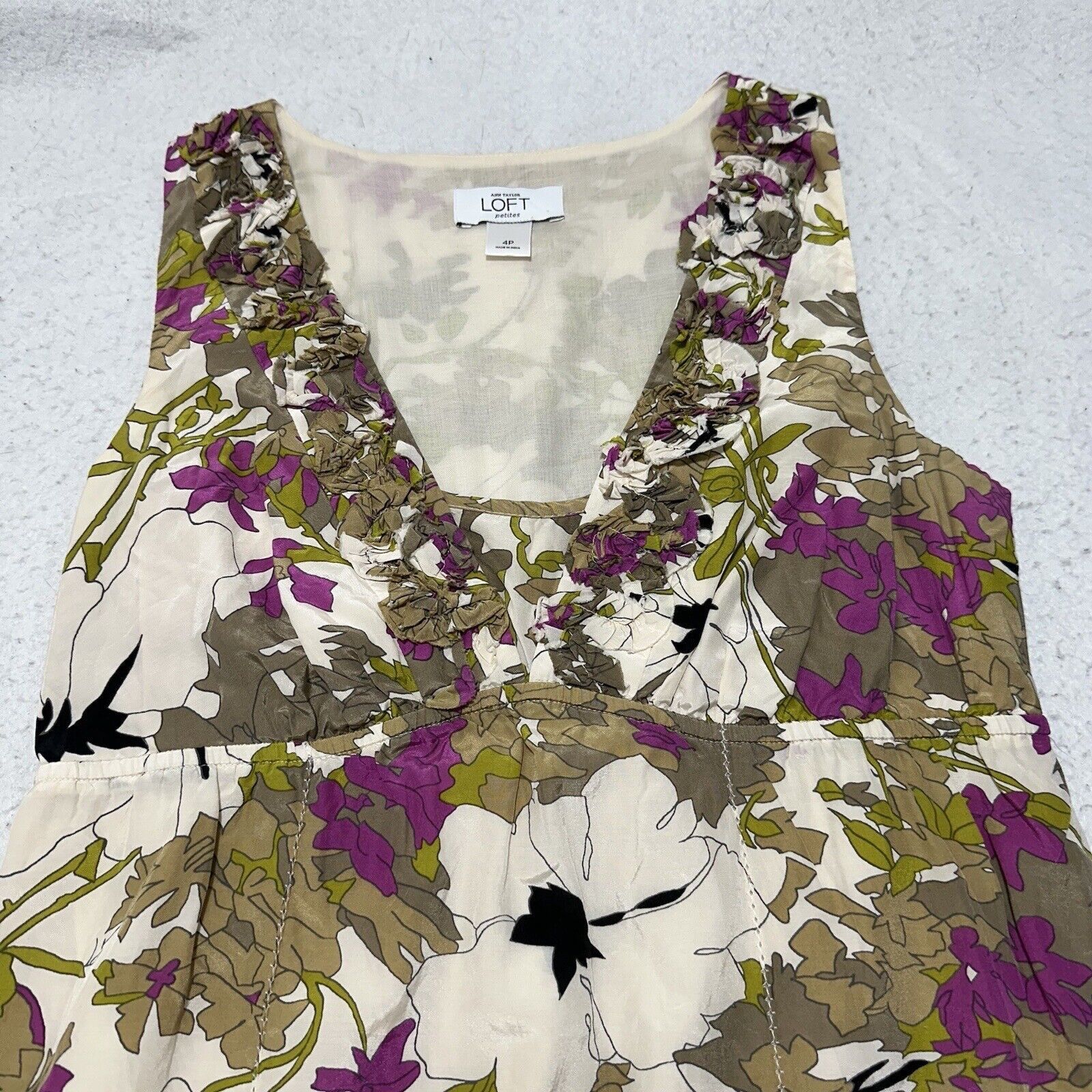 Loft Ann Taylor LOFT 4P Silk Floral A-Line Empire Waist Dress Size S / US 4 / IT 40 - 2 Thumbnail