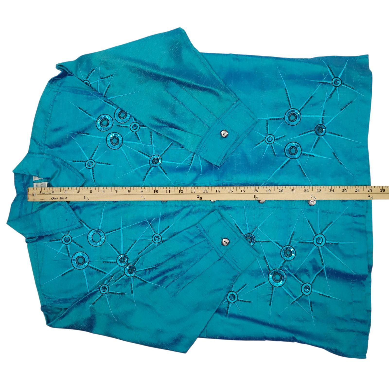 Other Bleu Bayou Silk Shirt L Starburst Sequin Cyber Y2K Whimsy Size L / US 10 / IT 46 - 5 Thumbnail