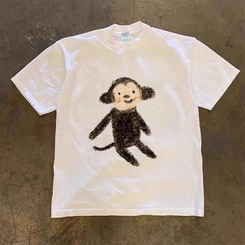 Vintage White Casual Retro T-Shirt with Cartoon Monkey Print Size US M / EU 48-50 / 2 - 1 Thumbnail