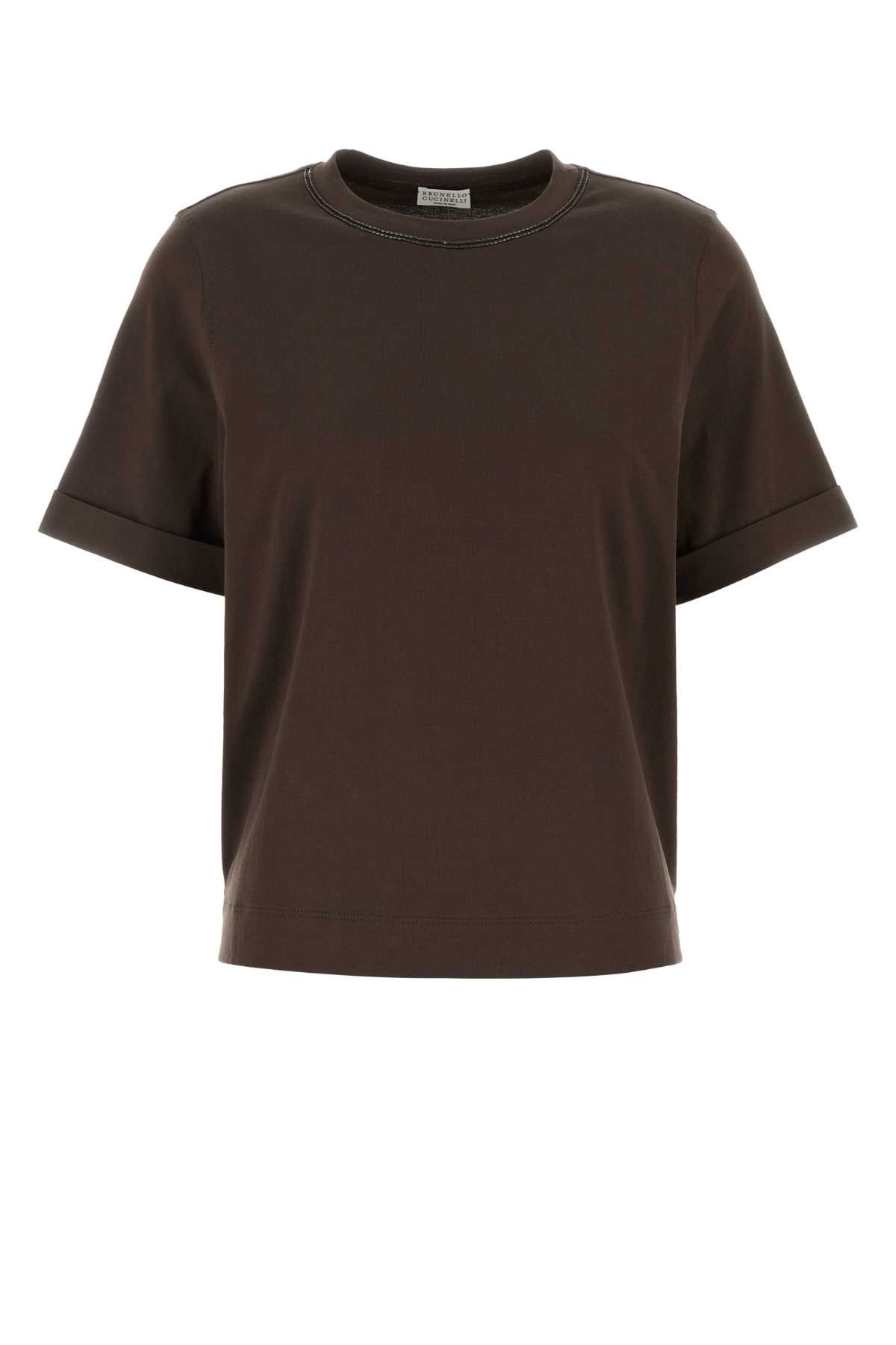 Brunello Cucinelli Brown Cotton T-Shirt Size L / US 10 / IT 46 - 1 Thumbnail