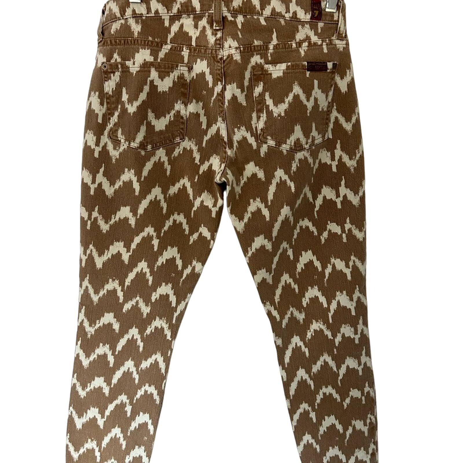7 For All Mankind 7 For Mankind Womens Cropped Skinny Jeans Brown Ikat 26 Size 26" / US 2 / IT 38 - 2 Thumbnail