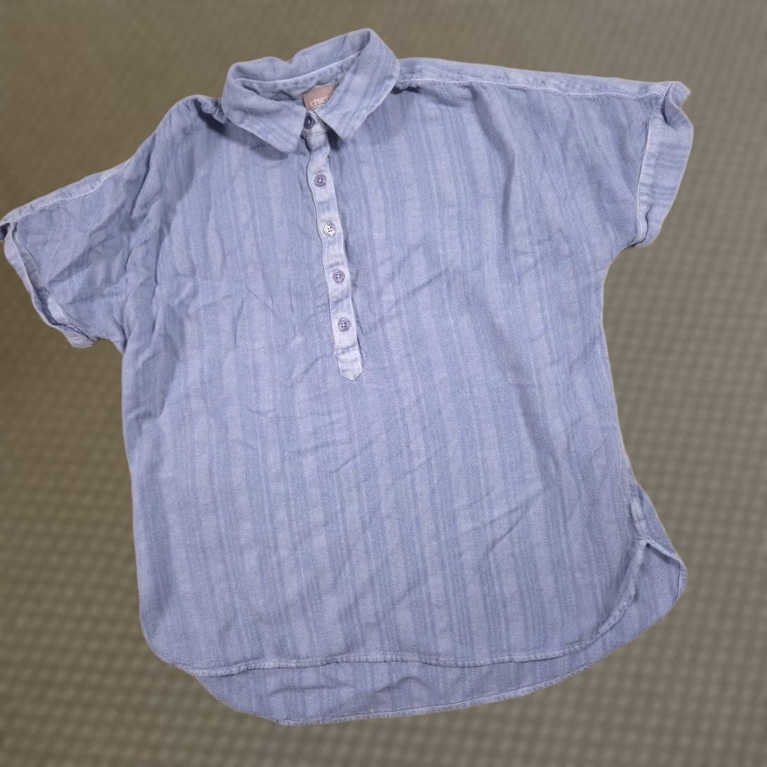 Vintage Chico's Blouse Womens 1 Blue Stripe Collared Dolman Short Sleeve Linen Top Shirt Casual Summer Womens Size XS / US 0-2 / IT 36-38 - 1 Thumbnail