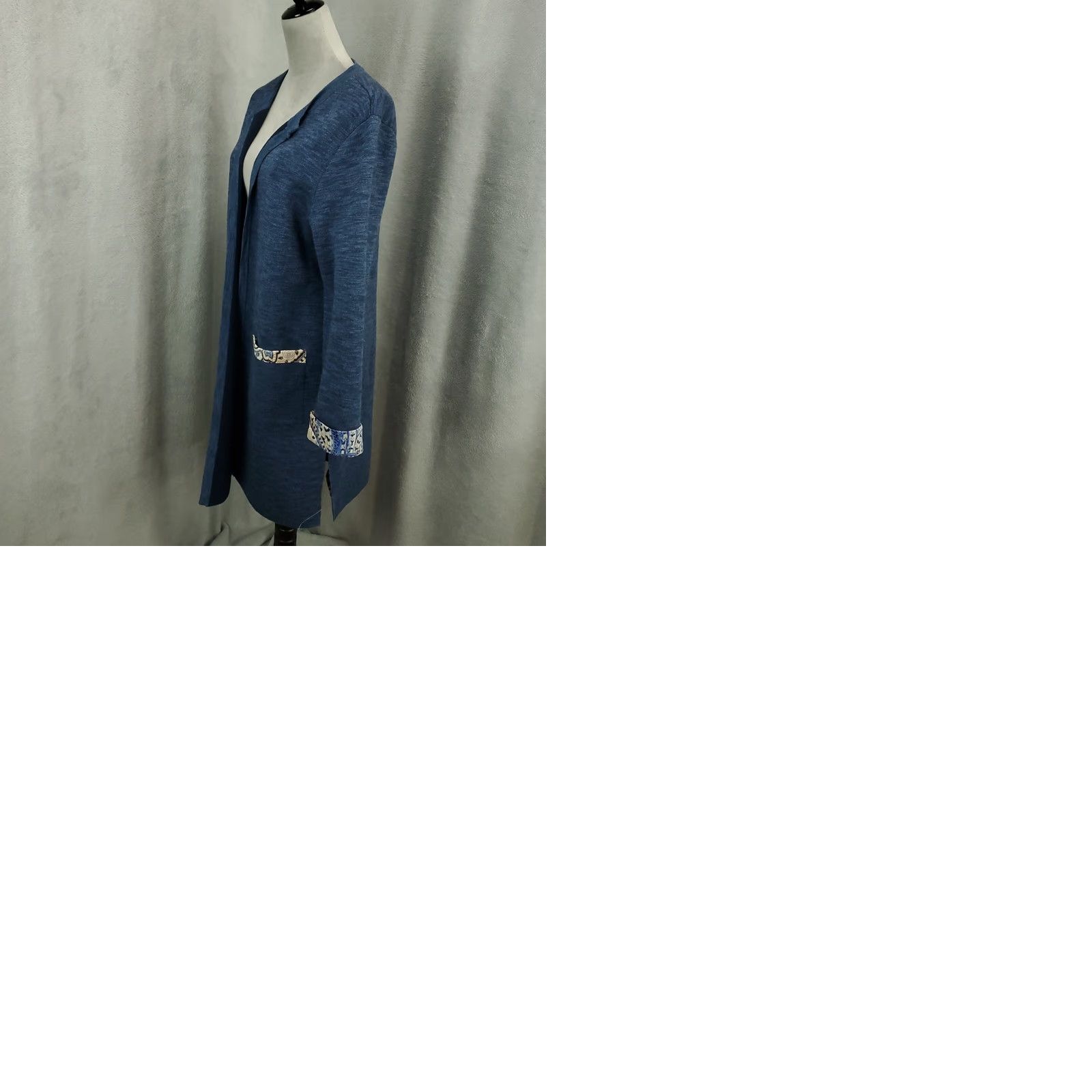 Vintage Chico's Cardigan Womens L Blue Open Front Longline Duster Trim V-Neck Pocket Knit Warm Casual Winter Fall Spring Size L / US 10 / IT 46 - 9 Thumbnail