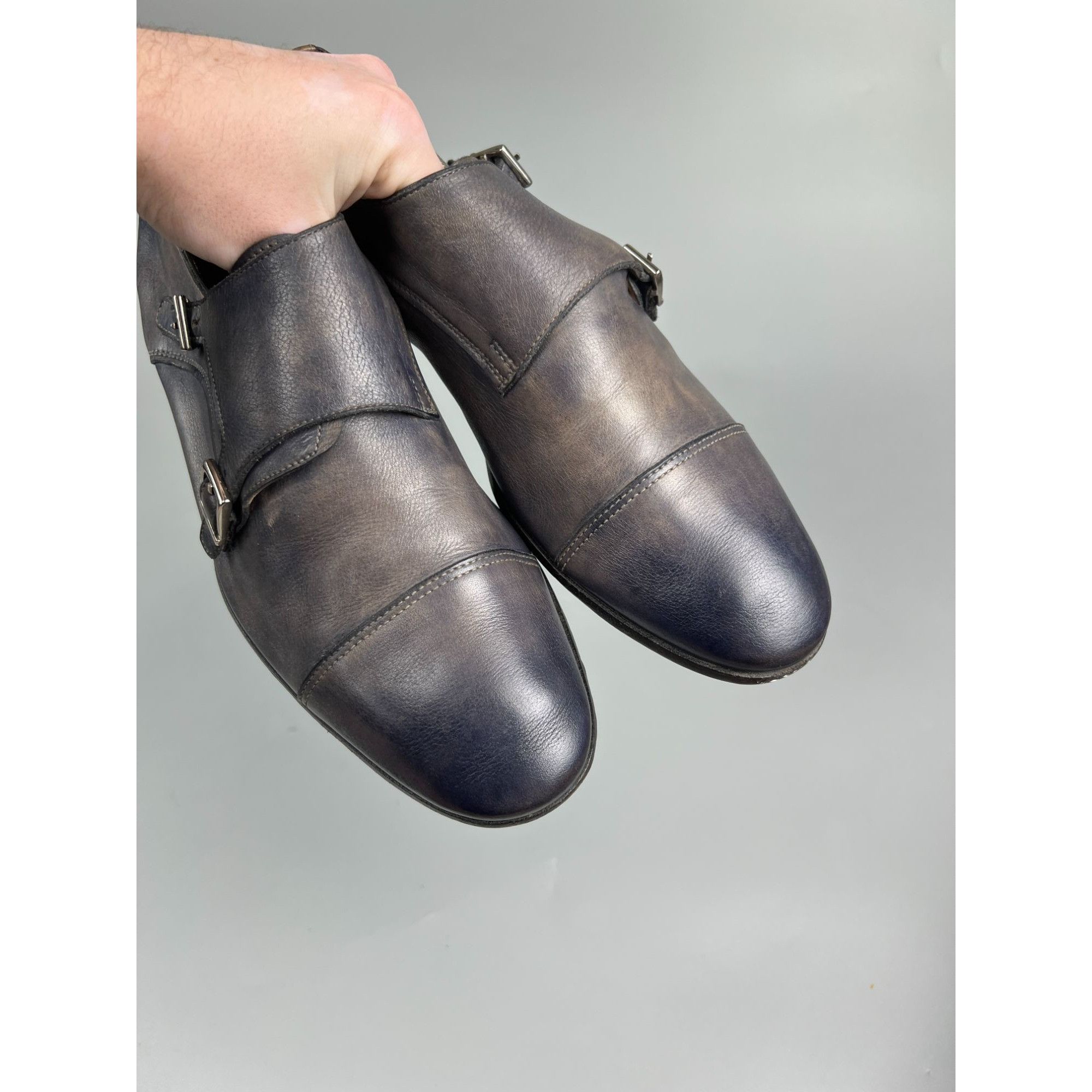 Santoni Santoni Blue Patina Monk Strap Dress Shoes (Y0996) Size US 11 / EU 44 - 8 Thumbnail