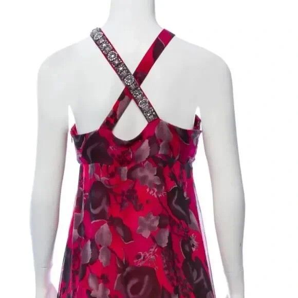 Blumarine Blumarine Pink Grey Floral Silk Dress Crystal Embellished Size M / US 6-8 / IT 42-44 - 5 Thumbnail