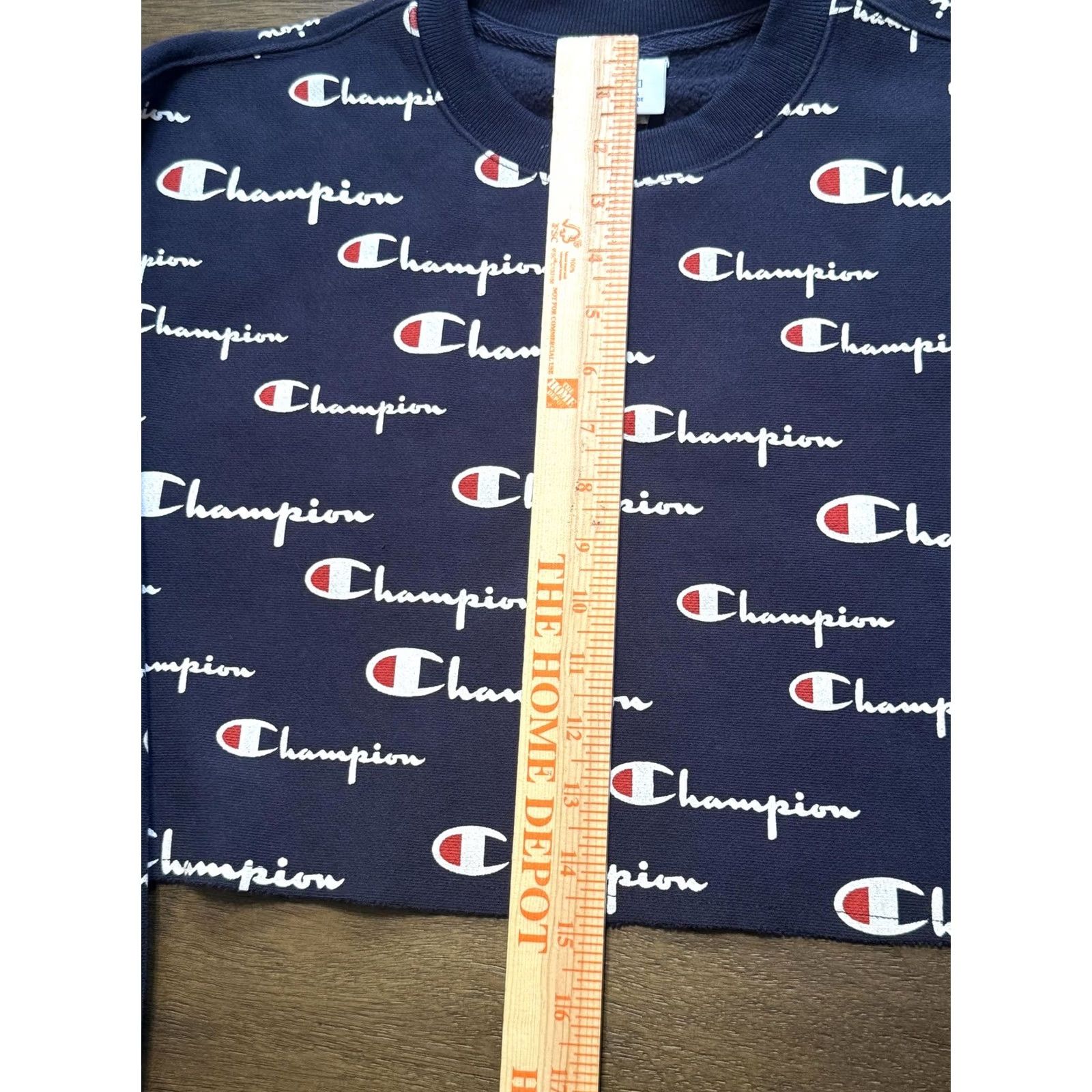 Champion Champion Shirt Womens S Blue Sweatshirt Reverse Weave Allover Logo Cropped Crewneck Size S / US 4 / IT 40 - 5 Thumbnail