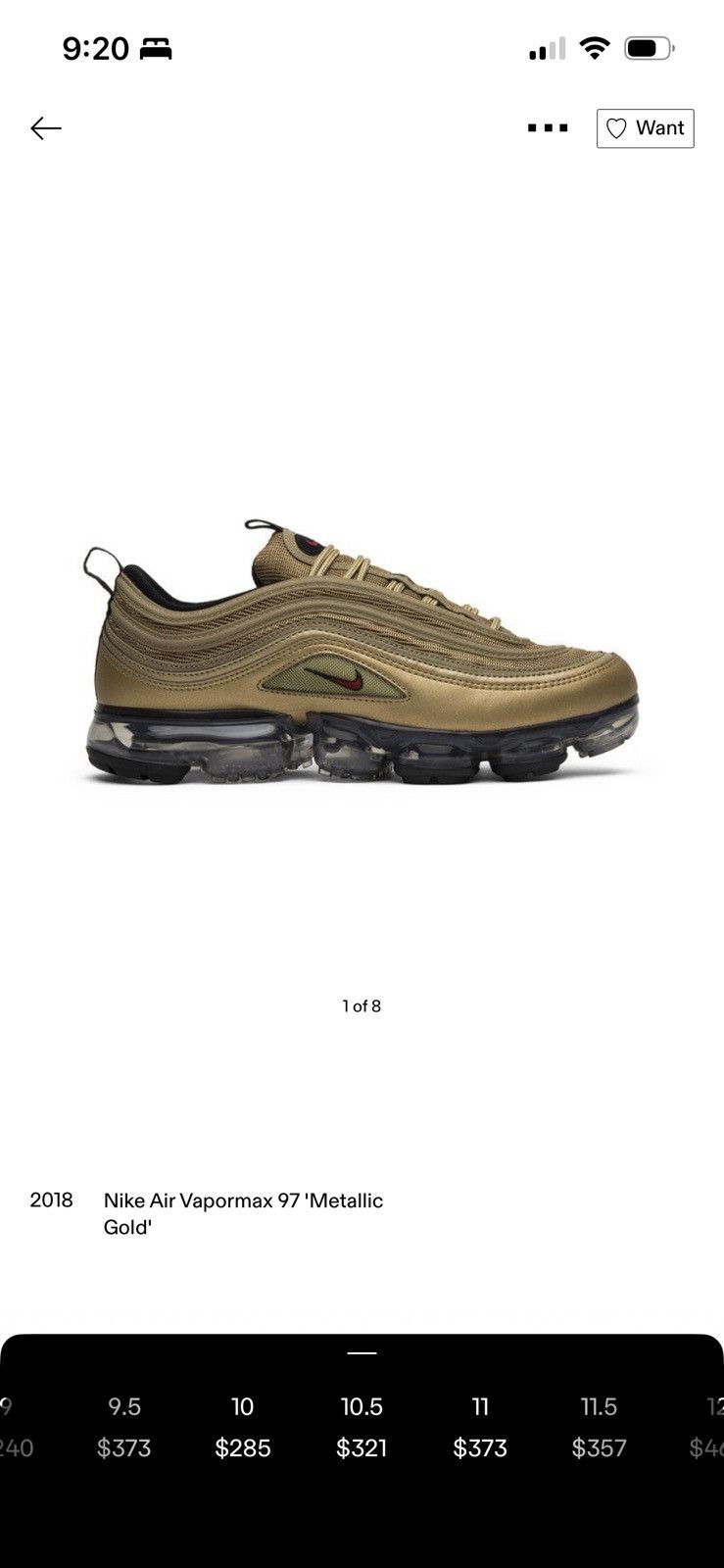 Nike 2018 Nike Air Vapormax 97 'Metallic Size US 10.5 / EU 43-44 - 10 Thumbnail