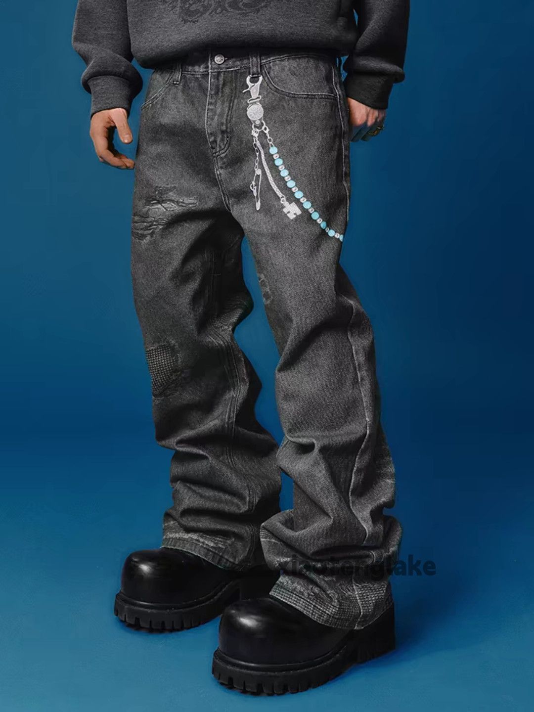 Jean × Vintage Unisex washed faded digital print hiphop jeans Size US 36 / EU 52 - 8 Thumbnail