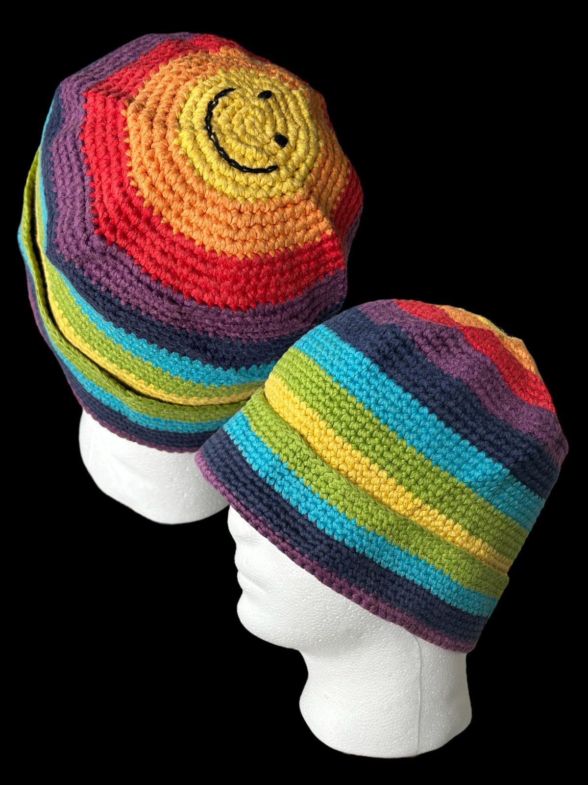 Japanese Brand × Kapital × Vintage 🌈Hippies Style Smile Crochet Knit Multicolur Bucket Hats🌈🌵 Size ONE SIZE - 1 Thumbnail