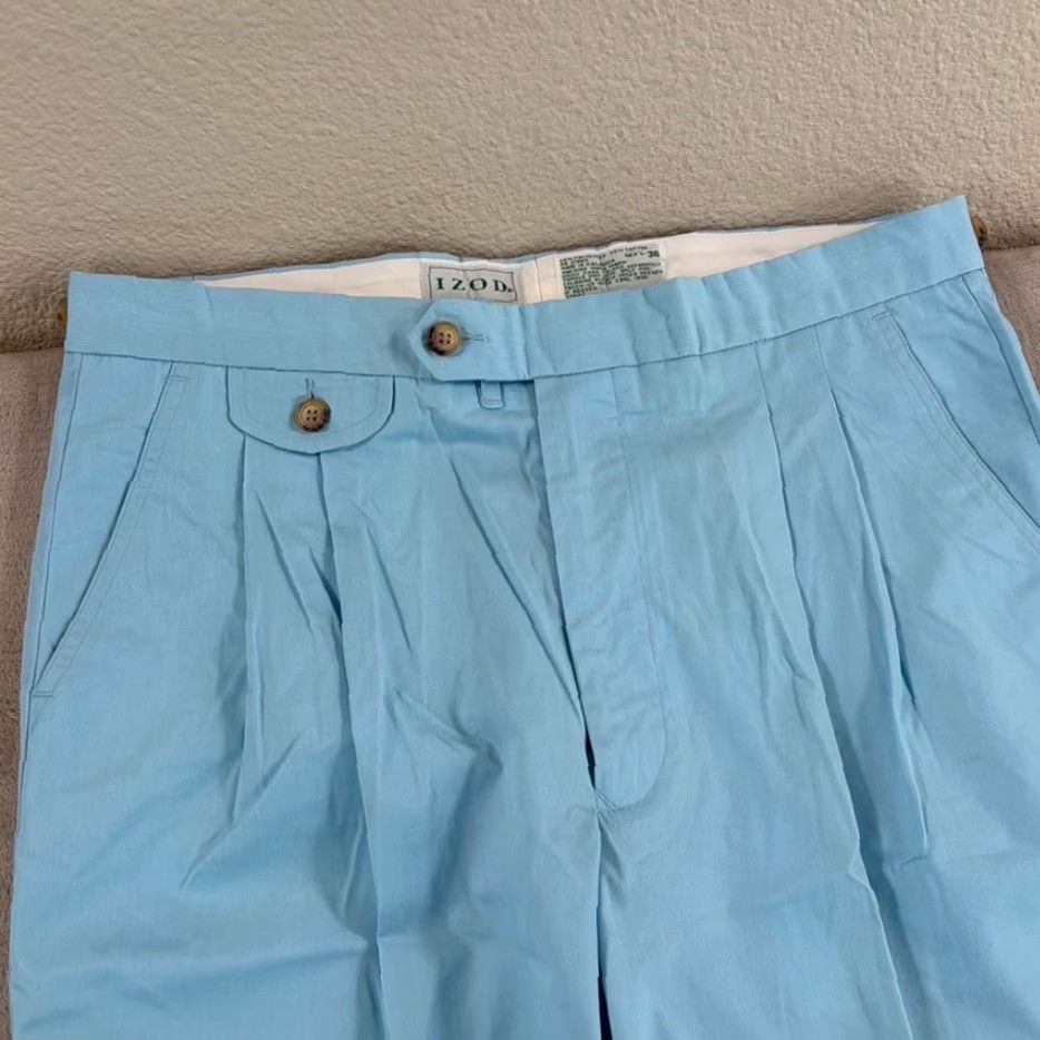 Izod VINTAGE IZOD Dress Pants Blue 36x34 Men Regular 80s Preppy Straight Pleated Button ZIP/Side Tabs Size US 36 / EU 52 - 3 Thumbnail