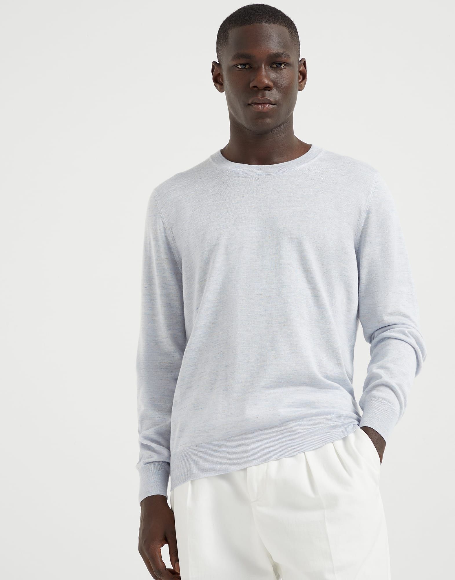 Brunello Cucinelli o1la1rc1a0326 Lightweight Cashmere Sweater in Sky Blue Size US XL / EU 56 / 4 - 1 Thumbnail