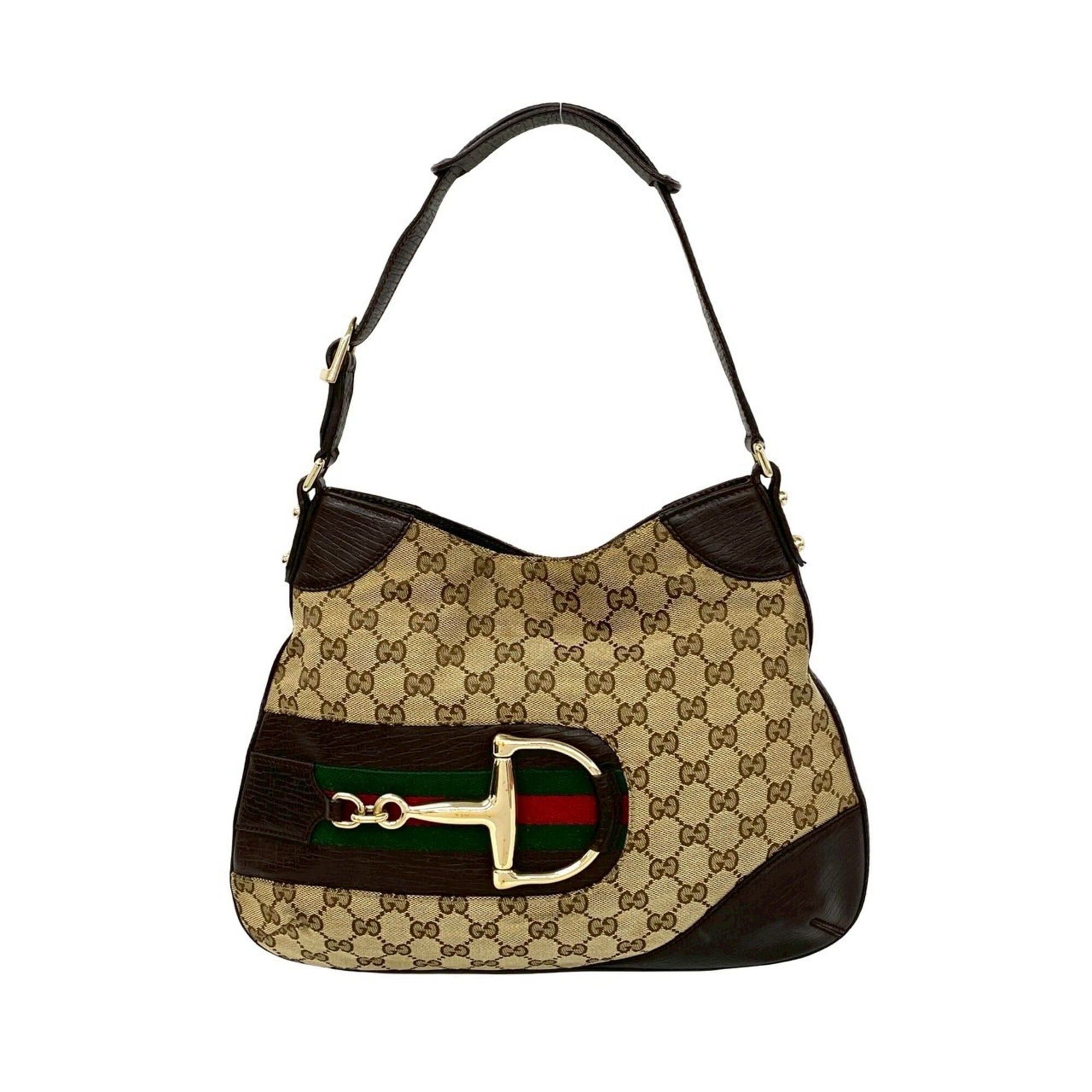 Gucci GUCCI Sherry Line GG Logo Horsebit Hardware Canvas Leather Genuine Semi One Shoulder Bag Brown 35554 Size ONE SIZE - 1 Thumbnail